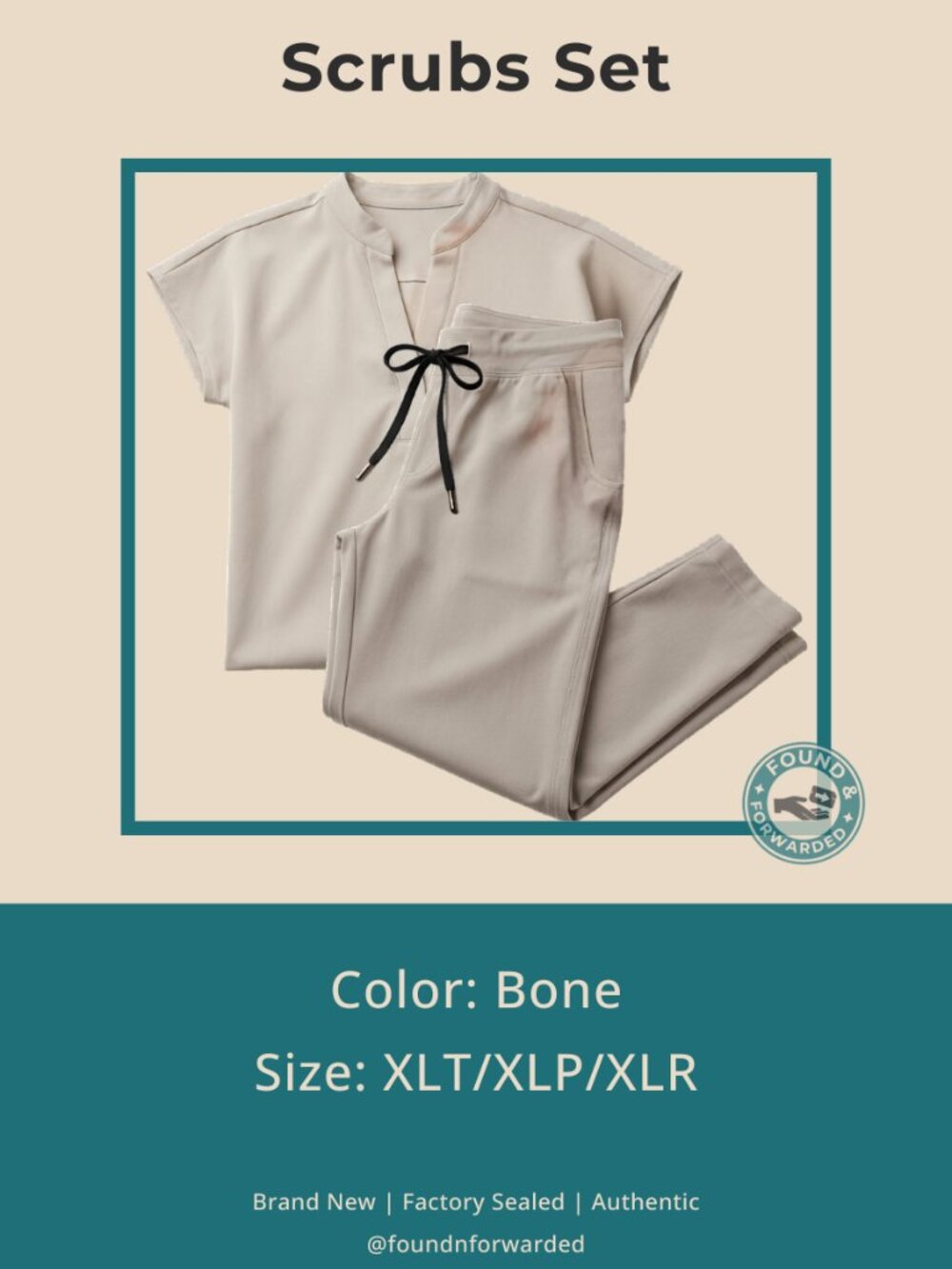 NWT FIGS Scrub Set Bone Rafaela Top & Zamora Interchangeable Drawcord Pants XL
